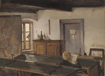 A Schoolroom with a Reading Boy