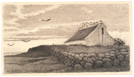 Motif from Karup. The Storks Gather for the Journey. Sunset Time