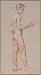 Nude Study of a Young Man with an Outstretched Arm, Standing in Profile