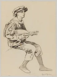 Boy in Renaissance Costume Playing the Lute