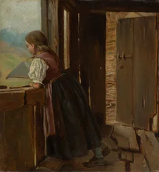 Girl on the Arbor of a Farmhouse