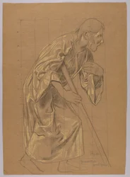 Man in a Long Robe, Leaning on a Stick, verso: Outline of the Same Figure