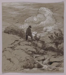 Fisherman by a Stream