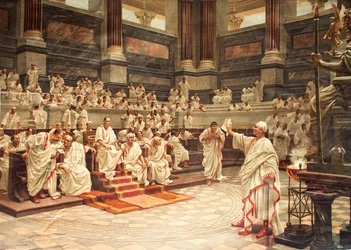 Cicero in the Senate Accusing Catiline (108-62 BC) of Conspiracy, October 21, 63 BC