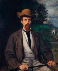 Self-Portrait with Yellow Hat. Painting by Hans von Marees, 1874