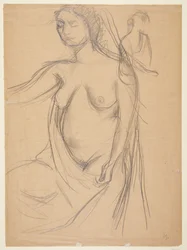Female Model, Three-Quarter Profile to the Left, Cut Off at the Knees, and a Small Model Study