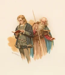 Hamlet Reading, with Polonius Behind