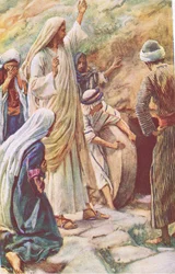 Jesus raises Lazarus from the dead, illustration from Harold Copping Pictures: The Crown Series