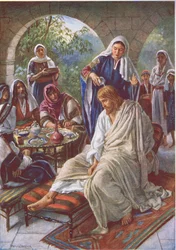 Mary Anointing Jesus (Illustration from Pictures That Teach The Crown Series, 1920)