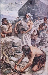 Noah Building His Altar (Illustration from Pictures That Teach The Crown Series, 1920)