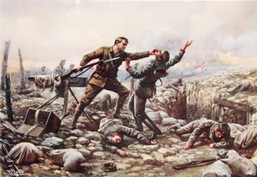 Private J. Boyd, single-handed, captures a machine gun