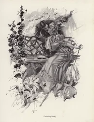 Man kissing a woman in a garden