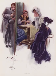 Young woman having her future told by a Gypsy
