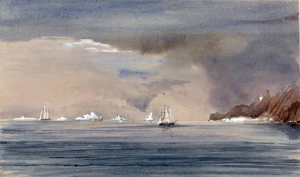 The Icebergs off Cape Horn, with the Silhouette of the HMS Tribune