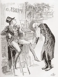Fledgeby and Mr. Riah in the Counting House. "Perched on the Stool with His Hat Cocked on His Head and One of His Legs Dangling, the Youth of Fledgeby Hardly Contrasted to Advantage with the Age of the Jewish Man, with His Bare Head Bowed, and His Eyes On