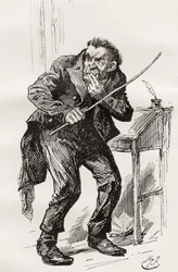 Mr. Squeers, Illustration by Harry Furniss for the Charles Dickens Novel Nicholas Nickleby, 1910