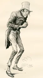 Newman Noggs. Illustration by Harry Furniss for the Charles Dickens Novel Nicholas Nickleby, from The Testimonial Edition, Published 1910.