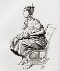 Tilly Slowboy. Illustration by Harry Furniss for the short story The Cricket on the Hearth from The Christmas Books by Charles Dickens, published in The Testimonial Edition of 1910