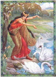 Instead of the four children what did she behold (from the Children of Lir)