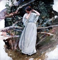 Young Woman in a Long White Dress
