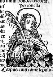 Portrait of Saint Petronilla. Xylography after “The Nuremberg Chronicles” by Hartmann Schedel