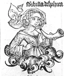 Representation of the Pythia of Delphi. Xilography from 