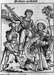 Representation of the evangelist Saint Matthew. Engraving from 