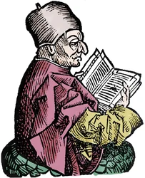 The historian and theologian Bede the Venerable (673-735). Xylography of 