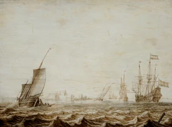 A Wijdschip Lowering Sail in a Choppy Sea, mid-17th century
