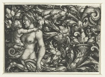 Ornament with Foliage and a Female Triton with Child