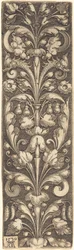 Sprig of Ornamental Foliage with Two Masks and Two Dolphins