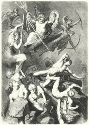 Battle Between the Ancient Greek Gods and the Titans (engraving)