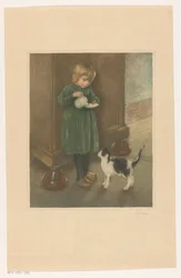 Girl feeding a cat
