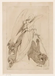Angel Lifts a Female Saint and Defeats a Demon