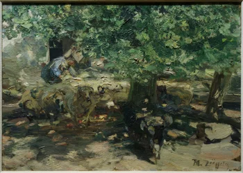 In Front of the Stable (Flock of Sheep Crowding into the Stable)