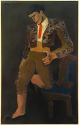 Torero Leaning on a Chair with One Knee