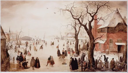 Winter Landscape with Skaters near a Village