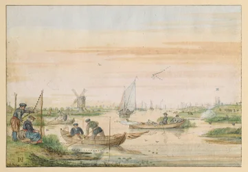 Canal Landscape with Fishermen and Owl Hunters