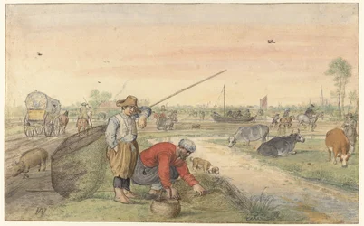 Landscape with Two Eel Fishermen by a Ditch