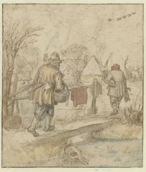 Return of the Duck Hunters / verso: Sketches of Ships and of a Man in Winter Clothing