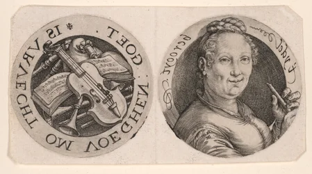 Bust of a Woman holding a Flute, and Musical Instruments, on one sheet