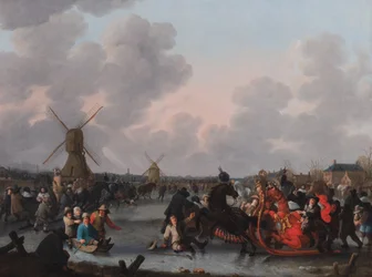 A Winter Landscape with Numerous Horse-Drawn Sleighs on the Ice