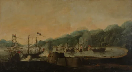 A Dutch Squadron under the Command of Cornelis Simonsz van der Veer Carrying Out a Surprise Attack on Three Portuguese Galleons in the Bay of Goa Velha, 30 September 1639