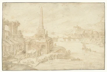 Obelisk next to ruins (series title: Regionum, Rurium, Fundorumque)