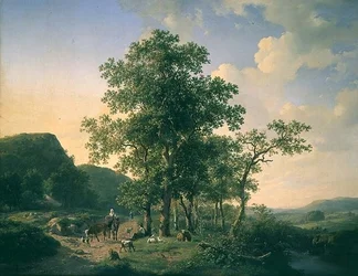 Wooded Landscape with Peasants and Animals