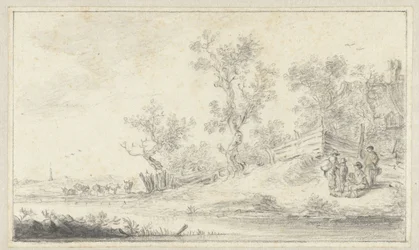 Landscape with a Group of Four People, Cattle on the Left