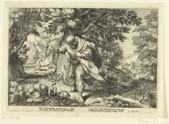 Teiresias beats two mating snakes, from Ovid