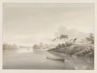 View of Several Houses by a River, Possibly the Jodensavanne