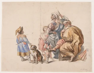 Figural composition with a Black court jester and dog
