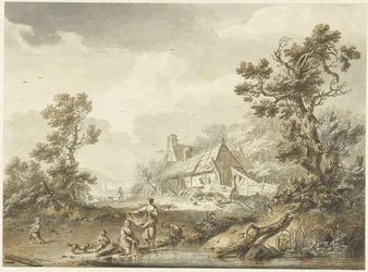Farm with Women Washing in the Foreground